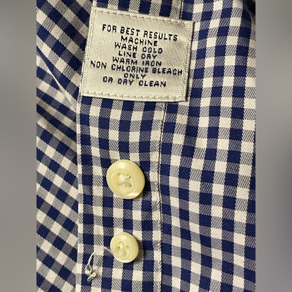 Peter Millar Crown Soft Navy & White Gingham cotton/silk blend shirt  Size 4X - Picture 6 of 10